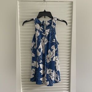 INC International Concepts Blue and White Ruffled Tank Top